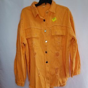 LAPENTRY  |  Orange Distressed Denim Jacket (Size: L)